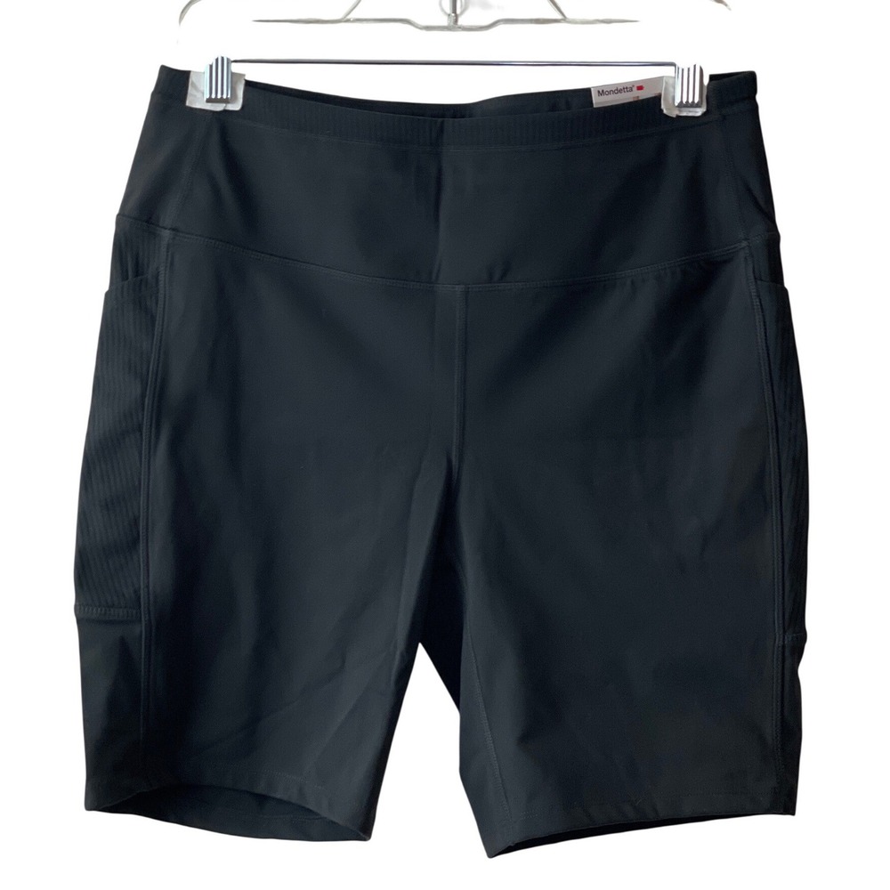 Mondetta Active Shorts Womens Large Black NEW Wicking‎ 8in Biker Shorts Yoga Gym